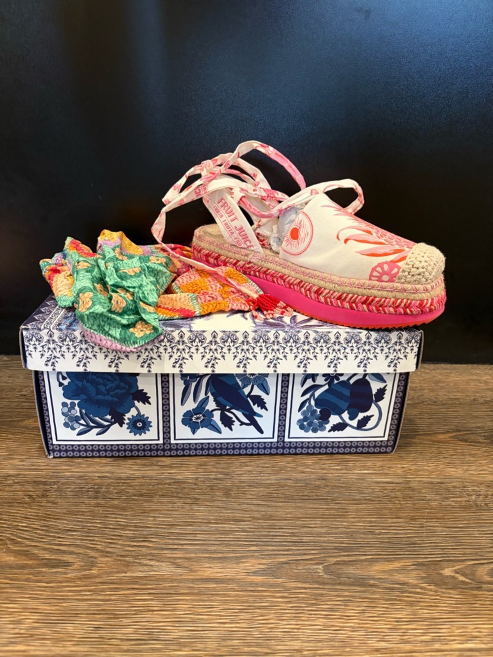 Farm Rio Pink Fruit Juice Espadrille Sandals with Tie Straps